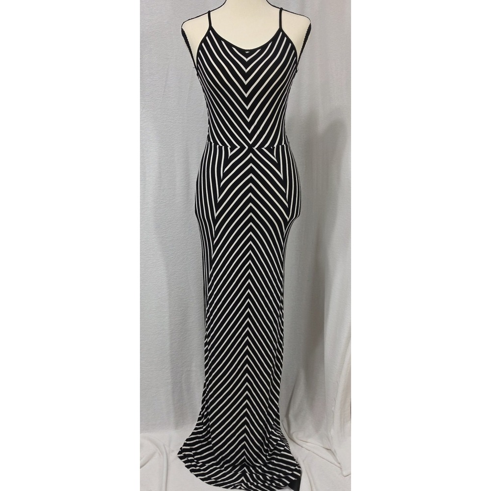 OLIVE OAK Black White Chevron Striped Spaghetti Strap Maxi Dress S Indie Sleaze